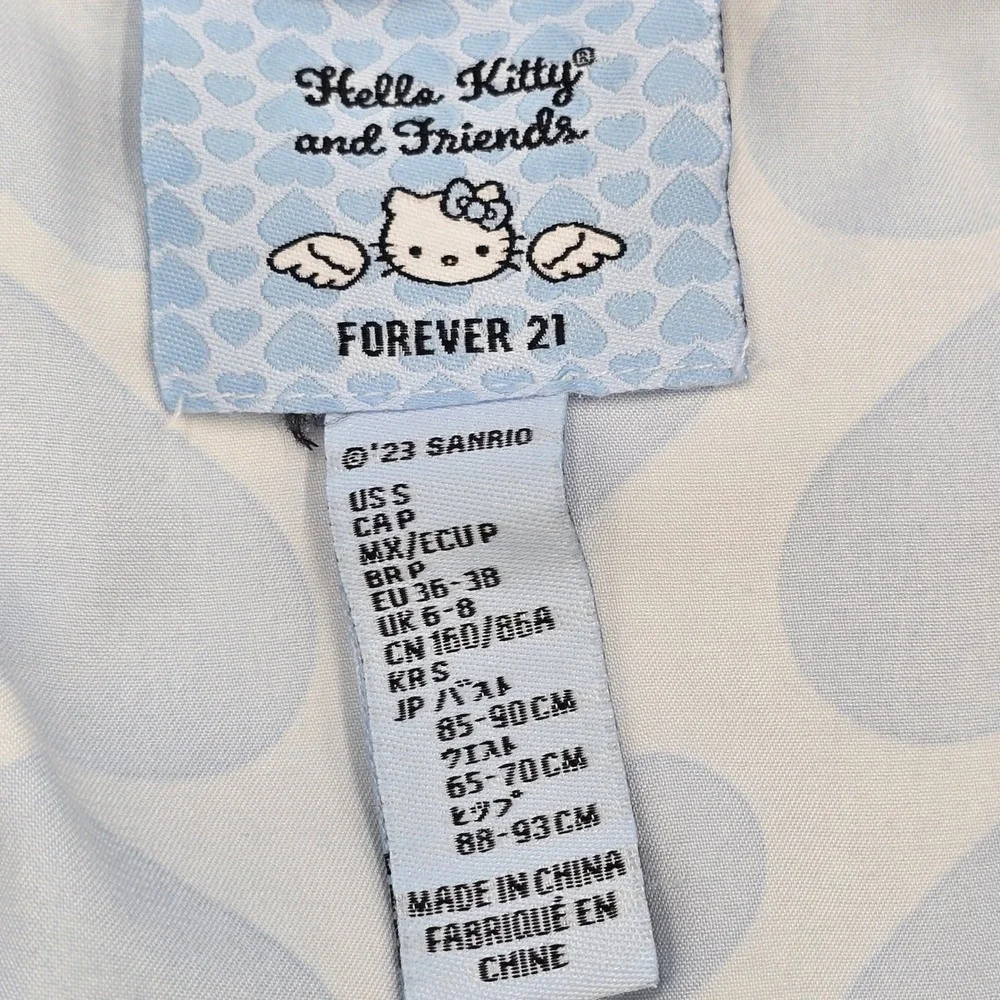Forever 21 Hello Kitty Sanrio Satin Pajama Set Blue Heart‎ Shorts Top Womens S